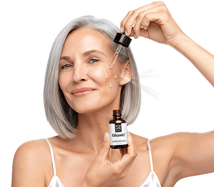 Woman holding Glowic — replaces a cluttered skincare cabinet