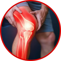 Person holding knee with stiffness pain indicator